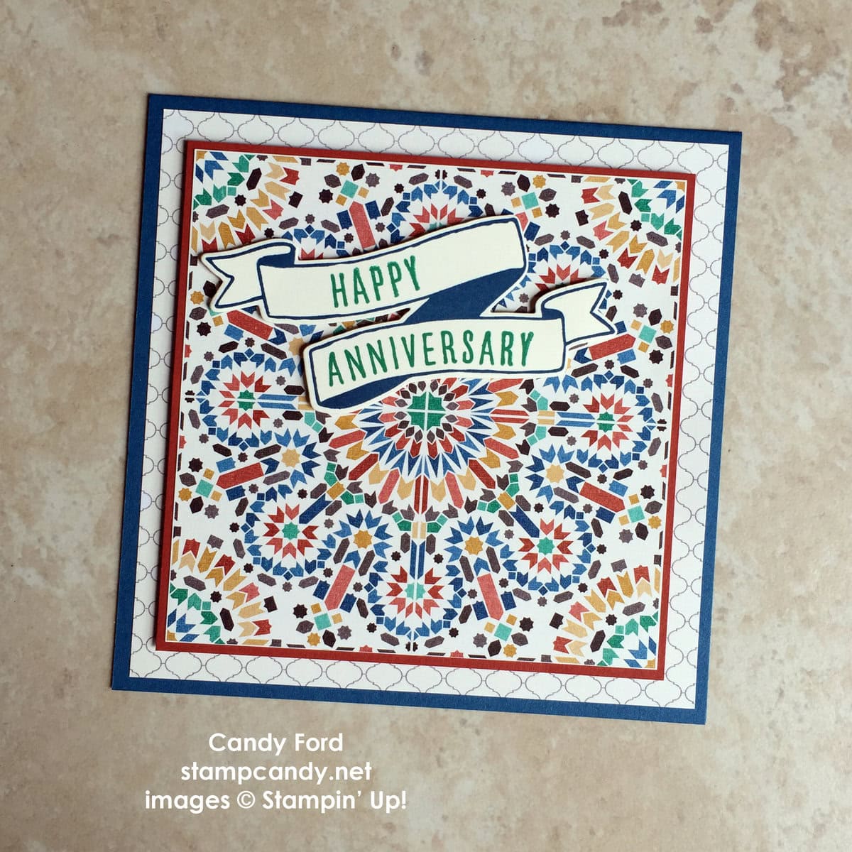 Click through to stampcandy.net for details! Stampin' Up, Moroccan DSP, Banners for You bundle stamp set, Bunch of Banners Framelits dies, handmade card, anniversary card, diy, cardmaking, crafts, papercrafts