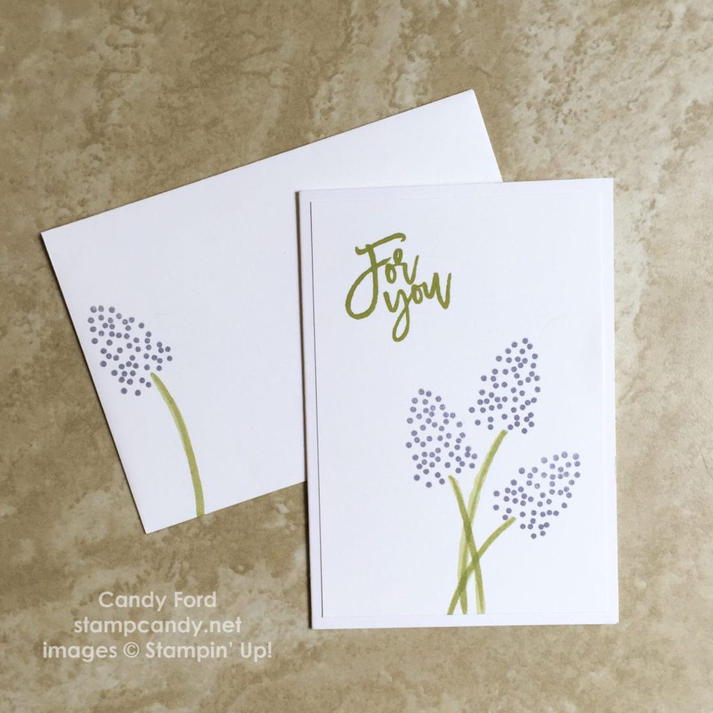 Click through to stampcandy.net for details! Thoughtful Branches bundle, flower note card & envelope, Stampin' Up!, Pear Pizzazz, Wisteria Wonder, For You, handmade card, crafts, diy, cardmaking, papercrafts