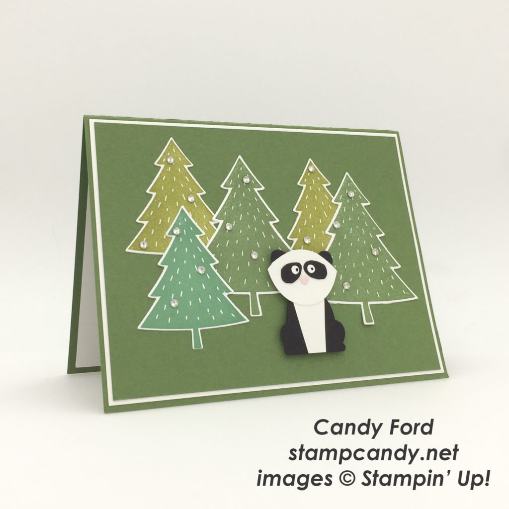 panda in christmas trees card c