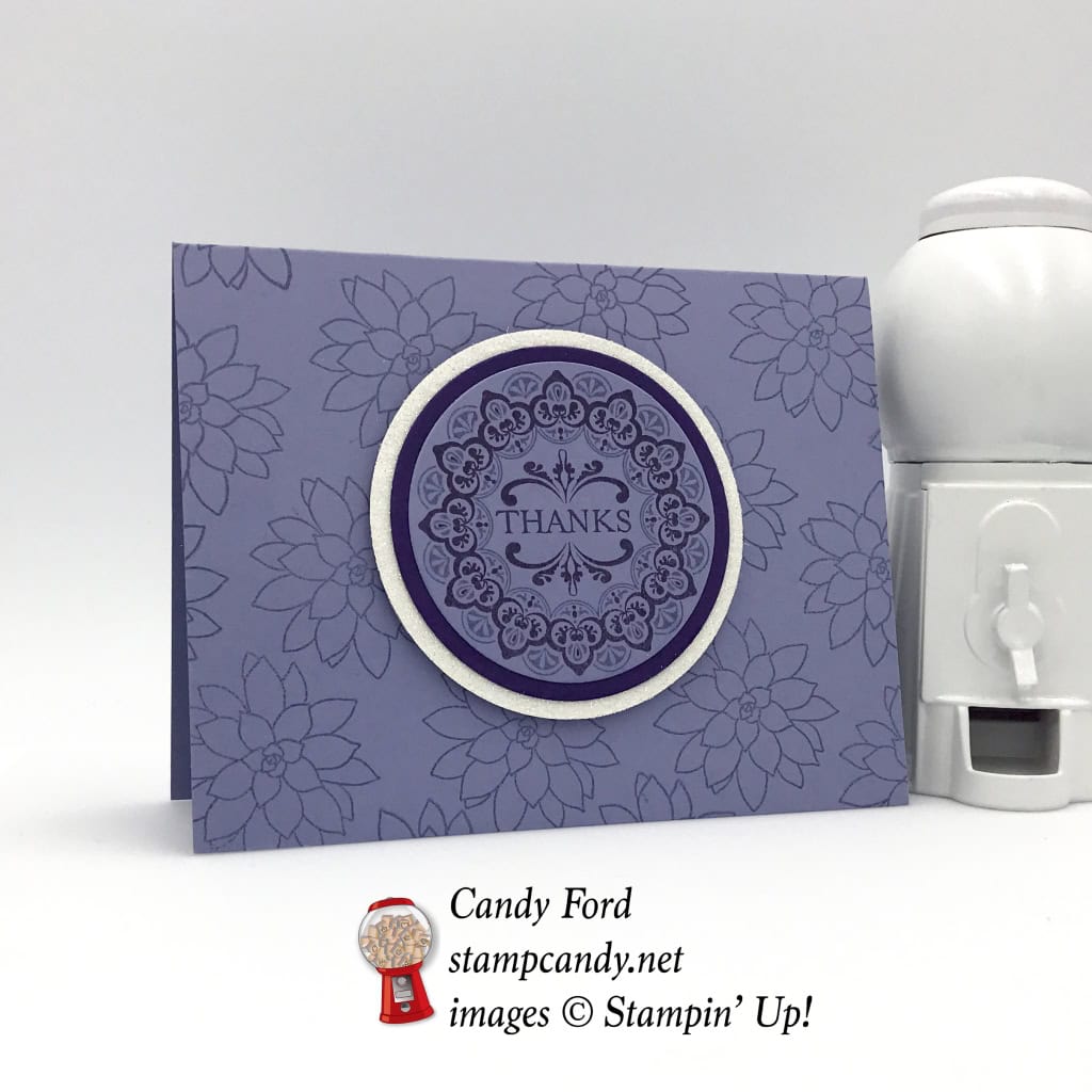 Elegant thank you card in purples, made with Make a Medallion stamp set available during Sale-a-bration from Stampin' Up! #stampcandy