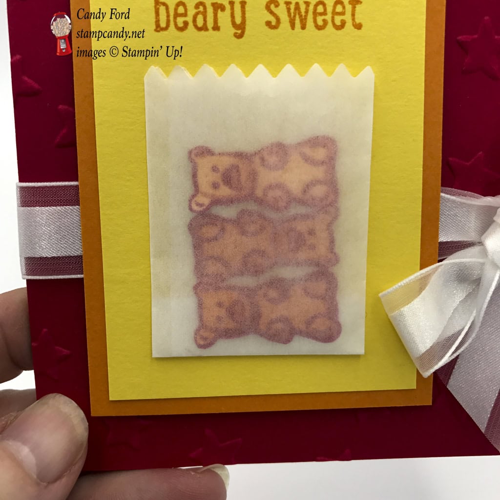 Make this card with a bag full of gummy bears using Just Keep Swimming stamp set from Stampin' Up! #stampcandy