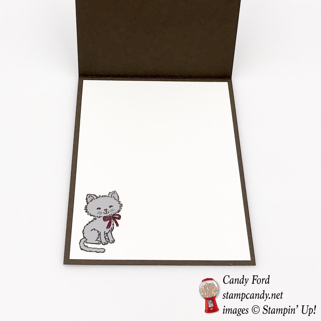 Make this card for a great friend using the Wood Textures DSP, Wood Crate Framelits Dies, and Pretty Kitty stamp set by Stampin' Up! #stampcandy