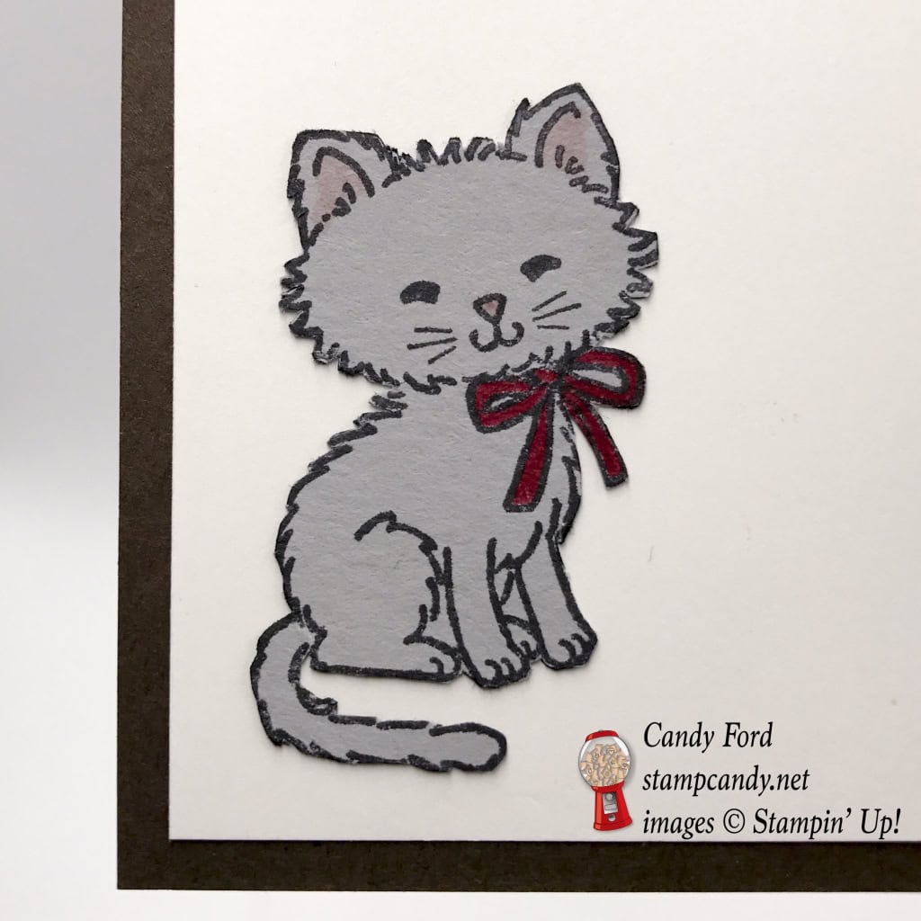 Make this card for a great friend using the Wood Textures DSP, Wood Crate Framelits Dies, and Pretty Kitty stamp set by Stampin' Up! #stampcandy
