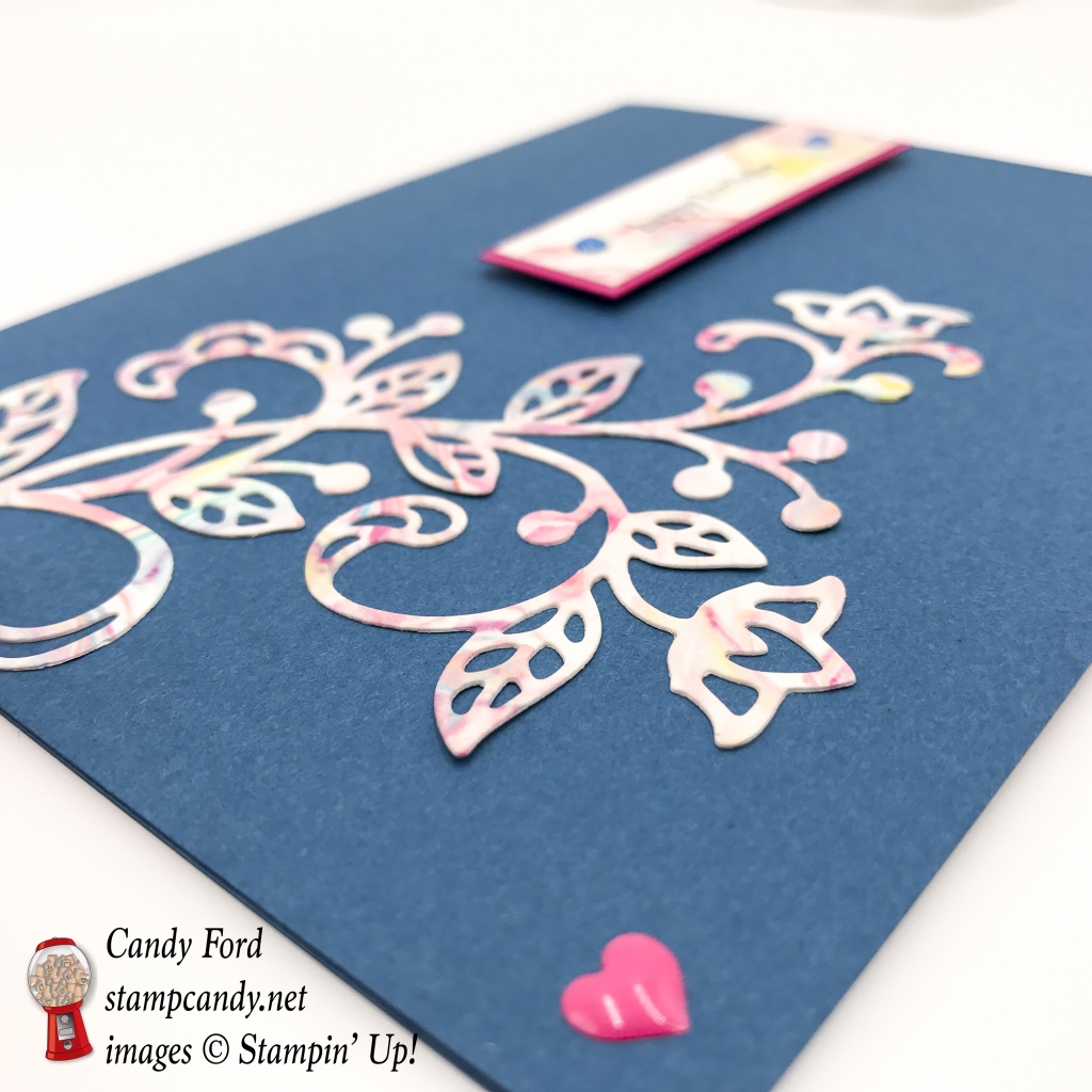 I used the shaving cream marbling technique on this card made with the Flourish Thinlits by Stampin' Up! #stampcandy