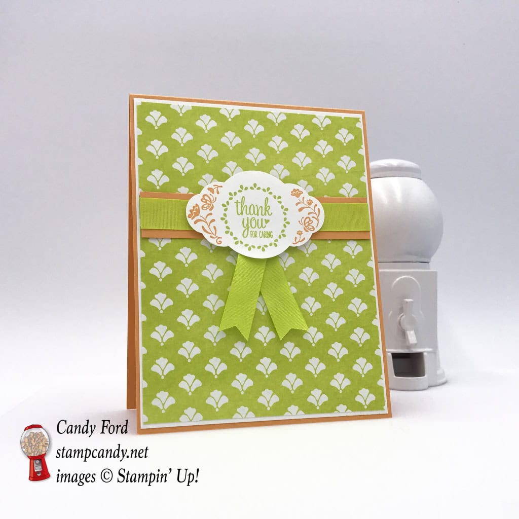 Sweet thank you card made with the Label Me Pretty stamp set, Pretty Label Punch, and Fresh Florals DSP by Stampin' Up! #stampcandy