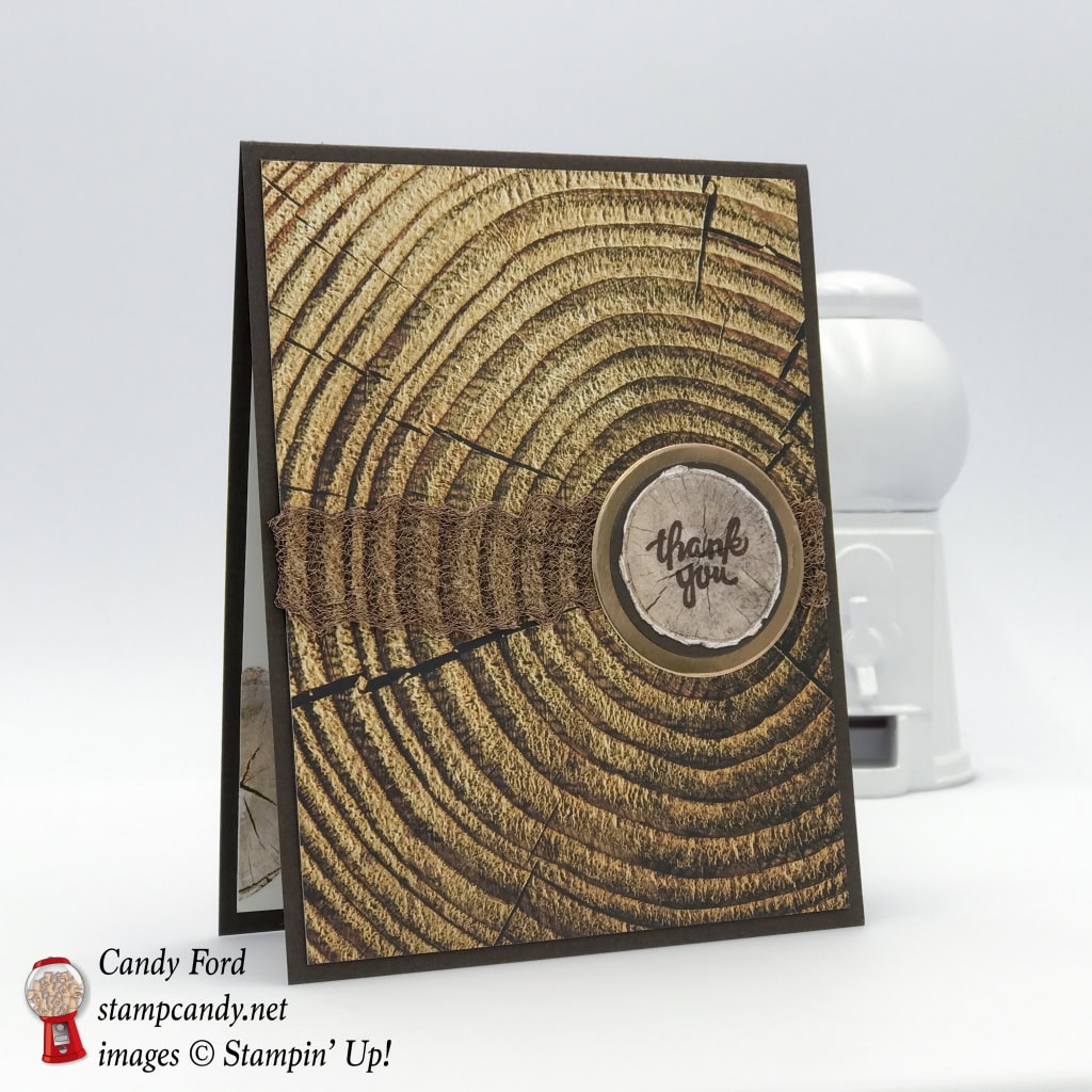Thank You card made with the Wood Words Stamp Set, Wood Textures Designer Series Paper (DSP) and Copper Trim by Stampin' Up! #stampcandy