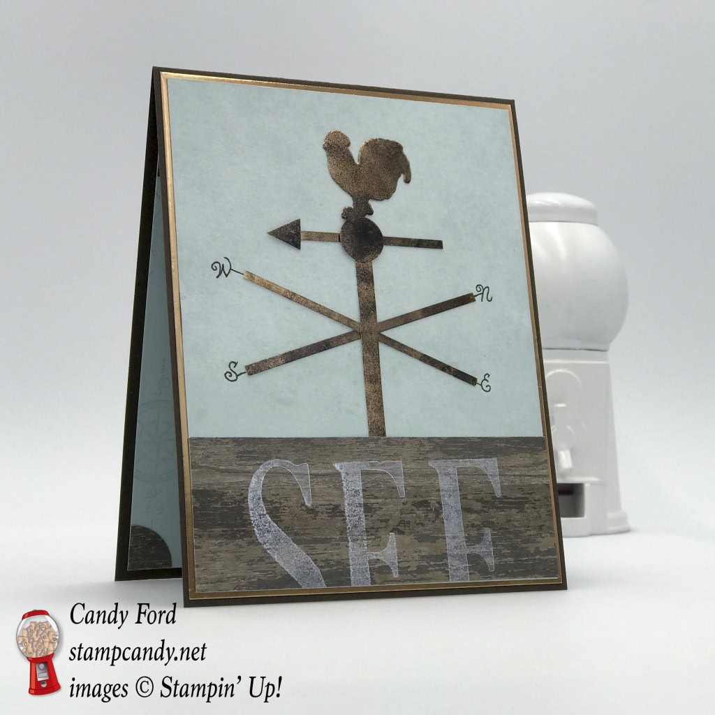 Weather Vane on a Barn Roof, card, See Rock City, Wood Crate Framelits Dies, Wood Textures Designer Series Paper DSP, Copper Foil Sheet by Stampin' Up! #stampccandy
