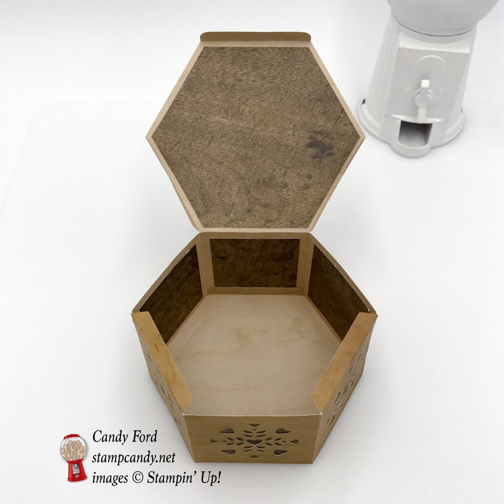 Check out this lovely box. It looks like inlaid wood, but it was made with the Window Box Dies and Wood Textures Designer Series Paper DSP by Stampin' Up! #stampcandy