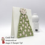 Make this ribbon tree card using the new Carols of Christmas bundle and Pear Pizzazz Shimmer Ribbon by Stampin' Up! #stampcandy