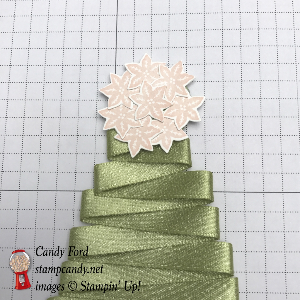 Make this ribbon tree card using the new Carols of Christmas bundle and Pear Pizzazz Shimmer Ribbon by Stampin' Up! #stampcandy