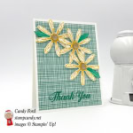 Hand Stamped Thank you card made using Stampin' Up! Daisy Delight stamp set and gold faceted gems by Stamp Candy