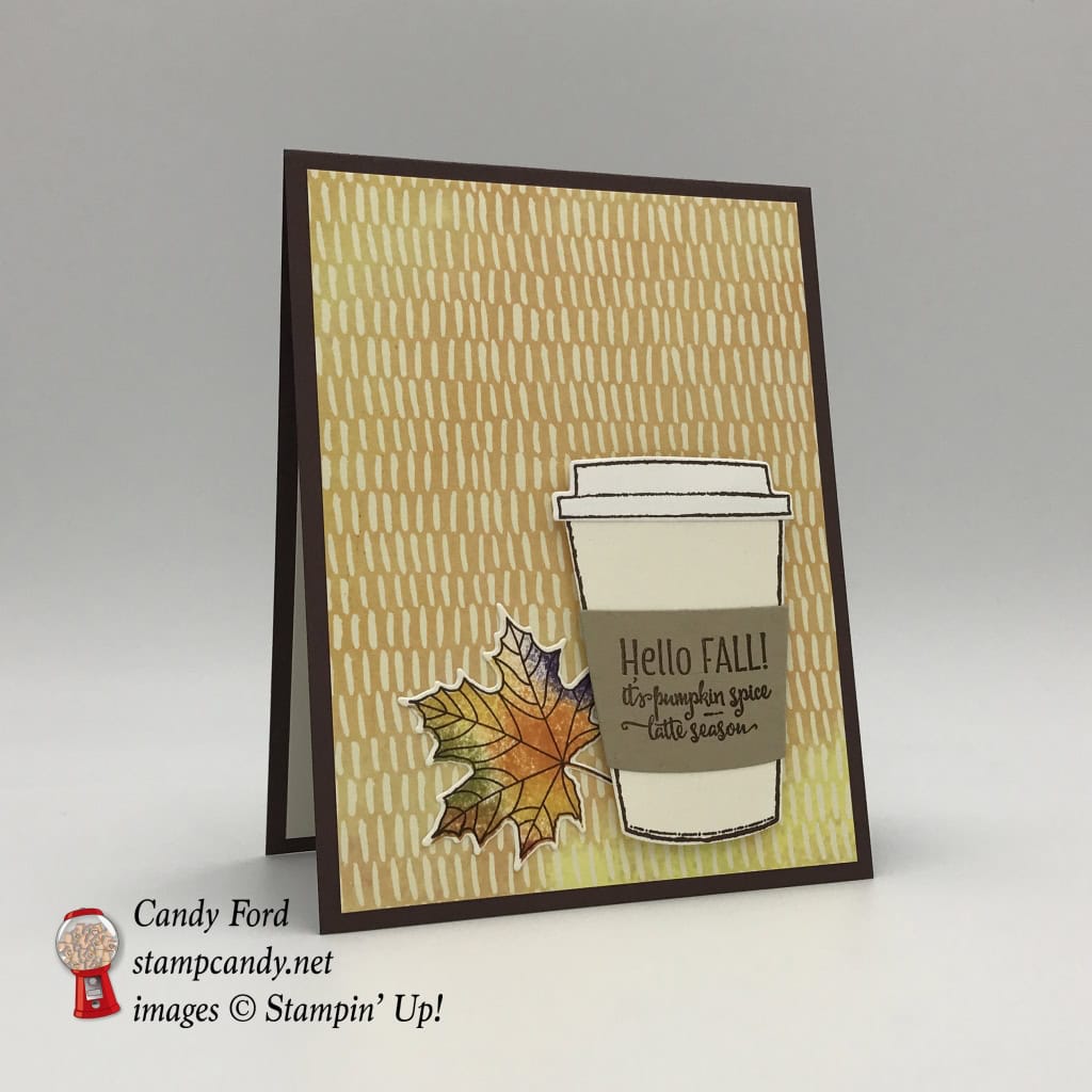 Autumn swap card made using the Merry Cafe stamp set, Coffee Cafe Bundle, Colorful Seasons Bundle, and Painted Autumn DSP by Stampin' Up! #stampcandy