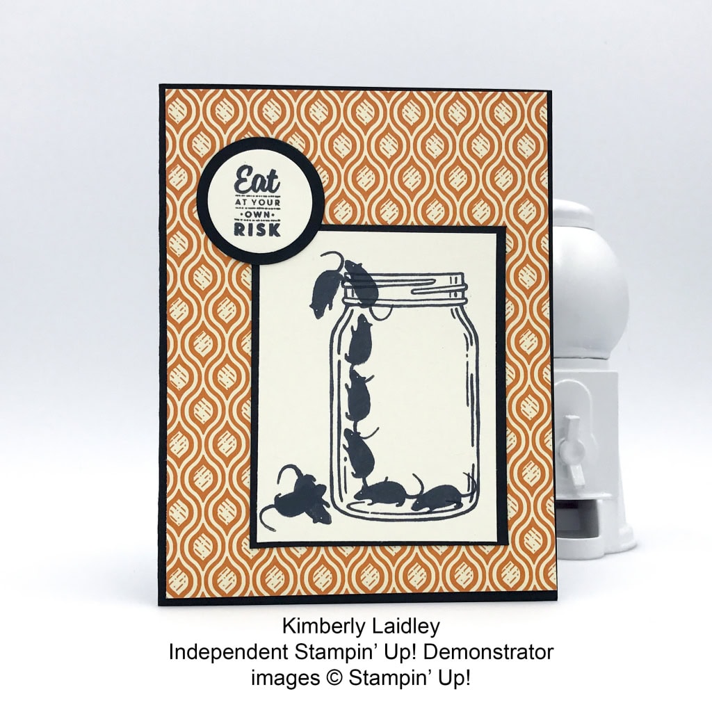 Eat at your own risk, Jar of rats Halloween card made using the Spooky Cat and Jar of Love stamp sets, Spooky Night DSP, by Stampin' Up! #stampcandy