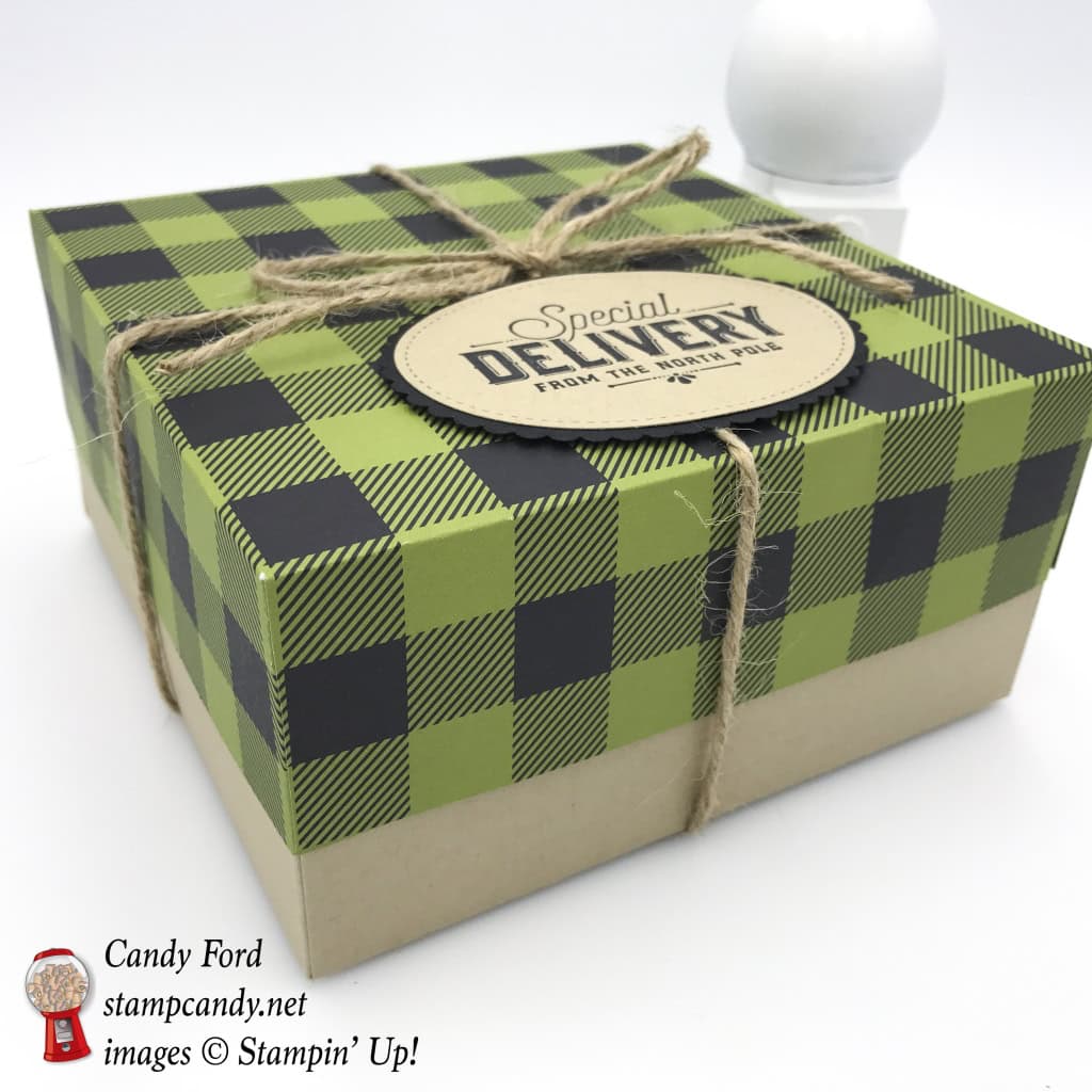 special delivery plaid box Merry Little Christmas DSP Merry Little Labels stamp set Jute Twine Stampin' Up! #stampcandy