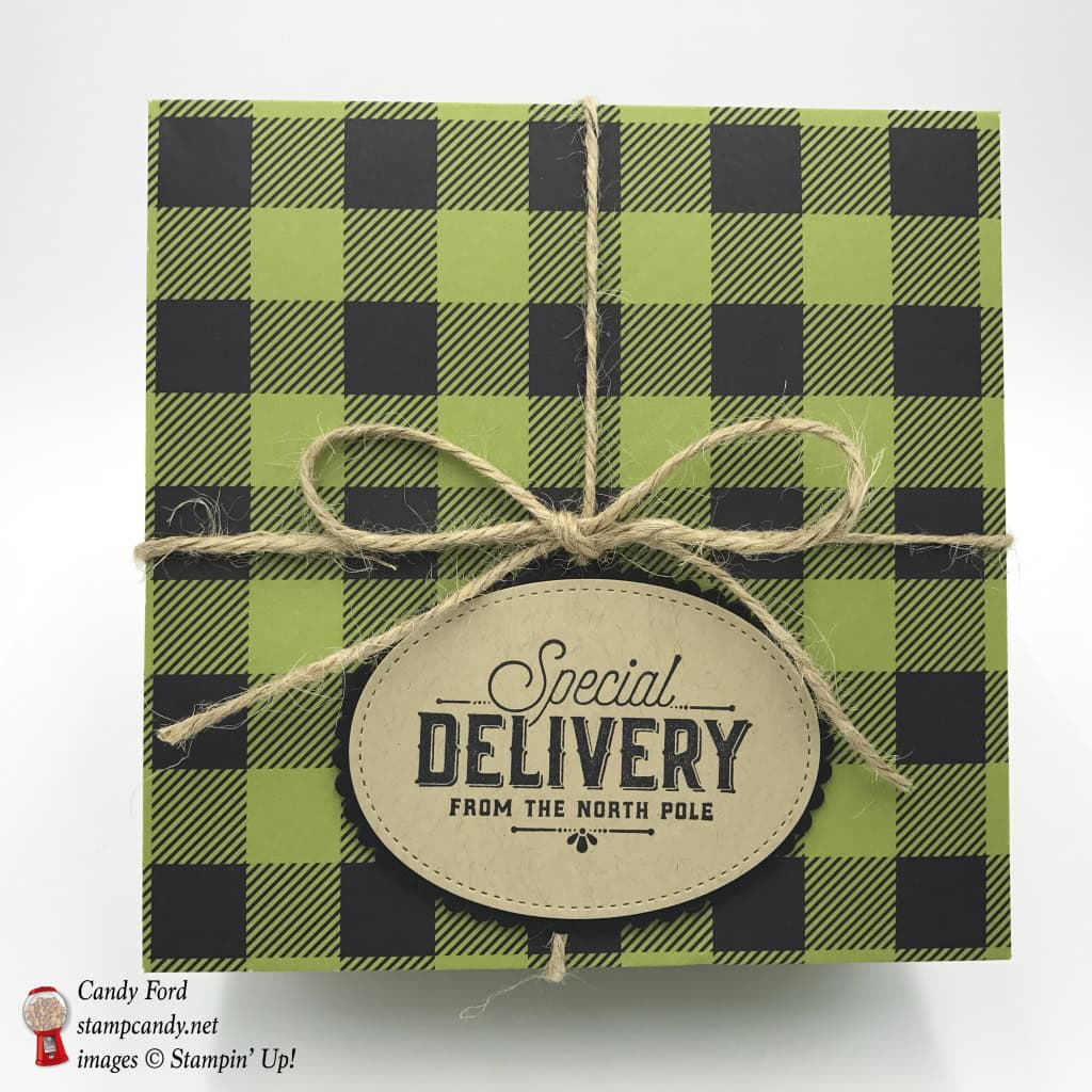 special delivery plaid box Merry Little Christmas DSP Merry Little Labels stamp set Jute Twine Stampin' Up! #stampcandy