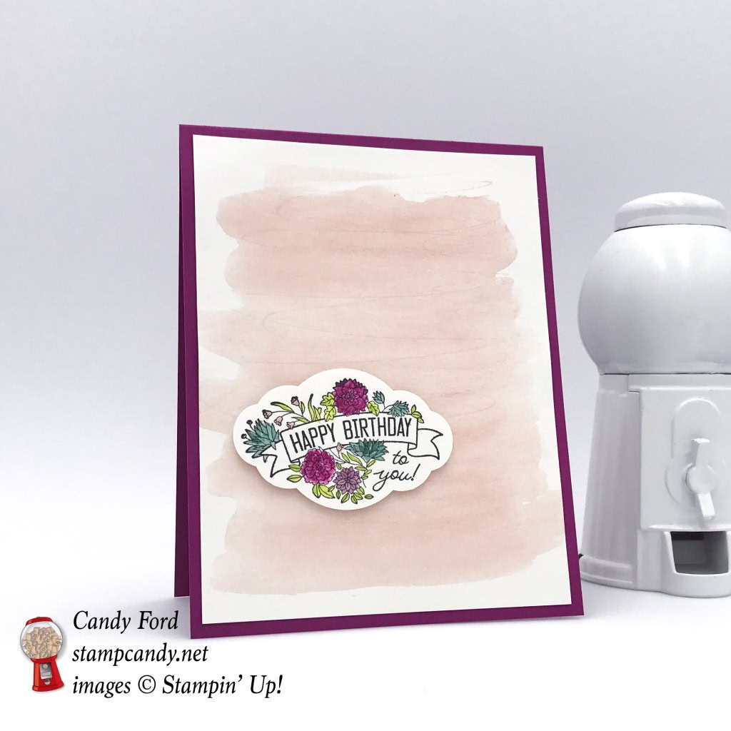 stampin' Up! handmade birthday card made using the label me pretty bundle and watercolor background stamp by Candy Ford of Stamp Candy