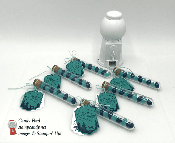 Let it snow tag treat tubs stampin up merry little labels by candy ford of stamp candy