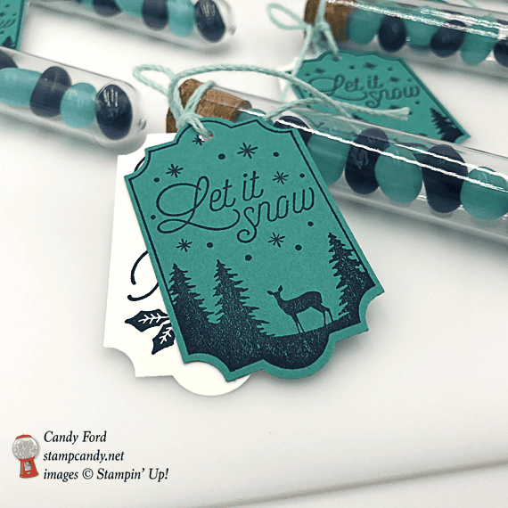 Let it snow tag treat tubs stampin up merry little labels by candy ford of stamp candy