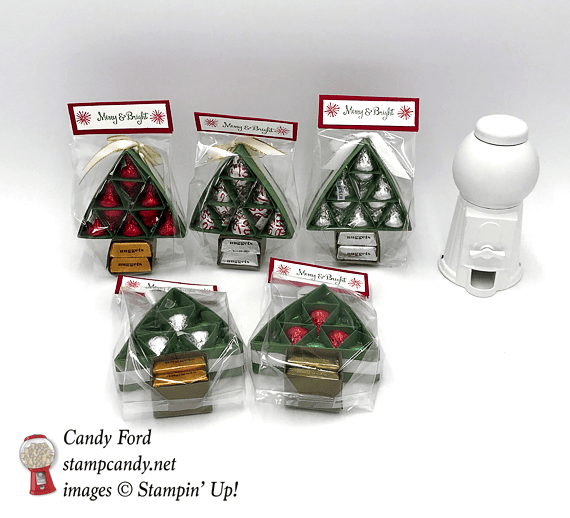 Stampin' Up! Season to Sparkle Hershey kiss and nugget tree gift by Candy Ford of Stamp Candy