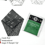 Intructions tutorial on how to fold a 6x6 stampin up designer series paper into a tea bag holder step by step photos by Candy Ford of Stamp Candy