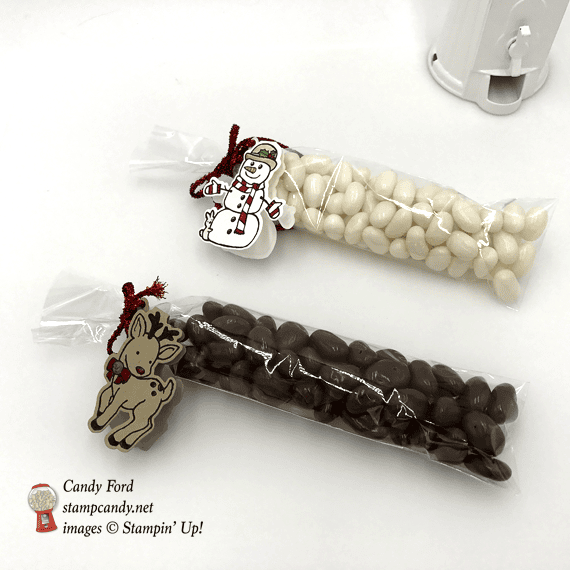Seasonal Chums Snowman and Reindeer candy bag tags by Stampin' Up! Candy Ford of Stamp Candy