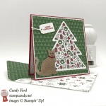 Stampin' Up! Iconic Christmas Tree card with Cat Punch and Be Merry DSP by Stamp Candy