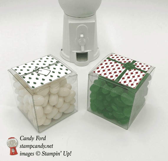 Stamin' Up! acetate boxes with Christmas DSP and Jelly beans by candy Ford of Stamp Candy