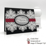 Stampin' Up! Merry Christmas Snowflake Sentiments with Swirly Snowflakes in black and red Christmas card by Candy Ford of #stampcandy