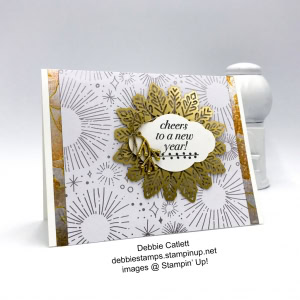 Debbie Catlett New Year card, Year of Cheer, Cheers to the Year, Foil Snowflakes, embellishments, heat emboss, Stampin' Up! 
