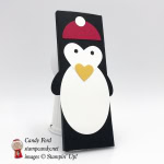 Penguin Hershey Bar cover for Christmas gifts. Layering Circles and Layering Ovals Framelits Dies, Sweet & Sassy Framelits Dies, 1/2" Circle Punch, by Stampin' Up! #stampcandy