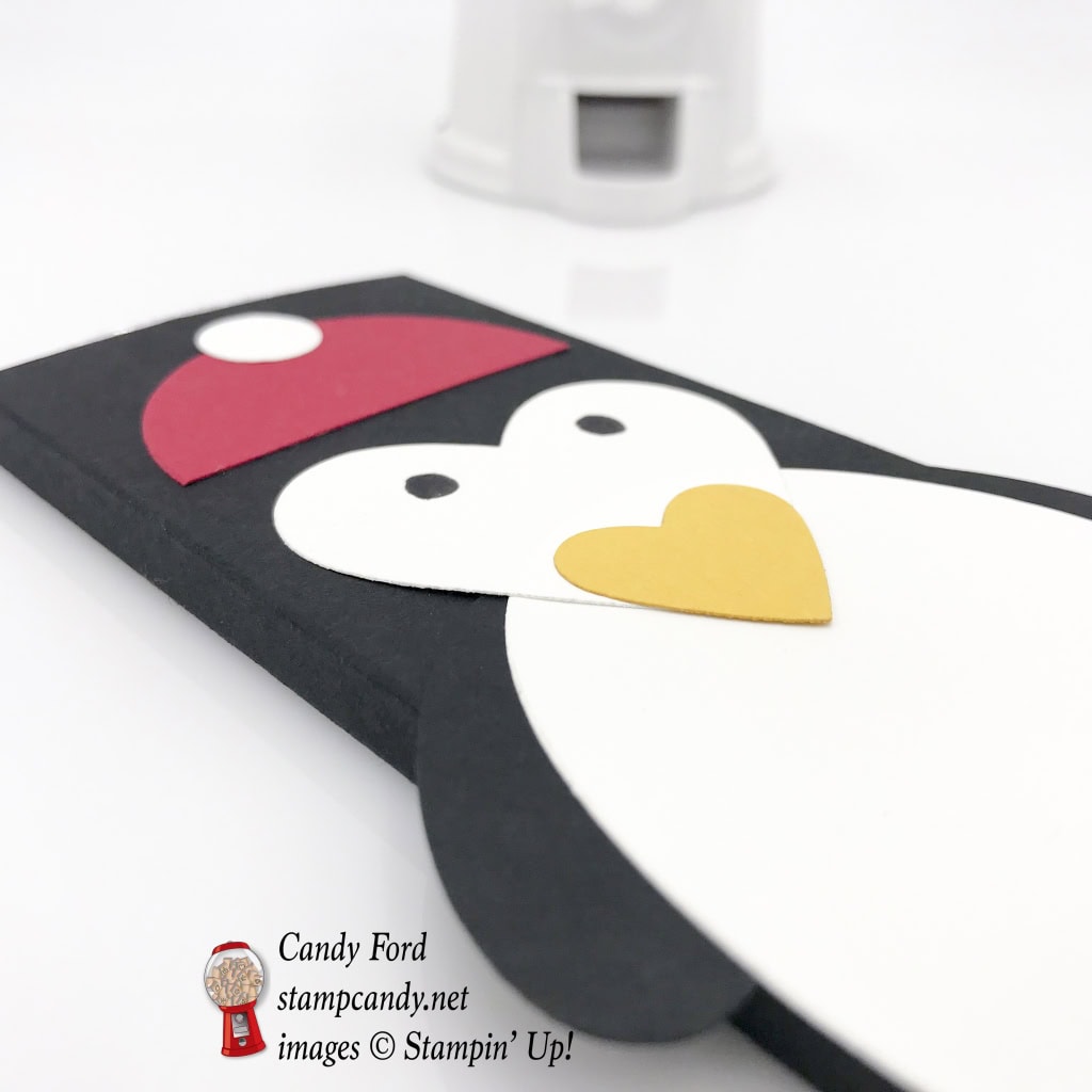 Penguin Hershey Bar cover for Christmas gifts. Layering Circles and Layering Ovals Framelits Dies, Sweet & Sassy Framelits Dies, 1/2" Circle Punch, by Stampin' Up! #stampcandy
