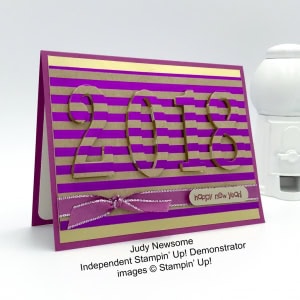 Judy Newsome New Year card, eclipse technique, Foil Frenzy, Large Letters Framelits Dies, Teeny Tiny Wishes by Stampin' Up!