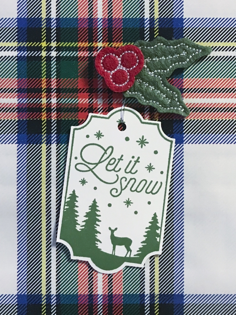 Let It Snow tag, Merry Little Labels, Stitched Felt Embellishments, Stampin' Up! #stampcandy