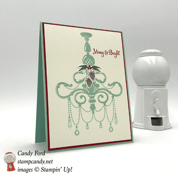 Stampin' Up! Merry & Bright Season to Sparkle chandelier handmade christmas card by Candy Ford of Stamp Candy