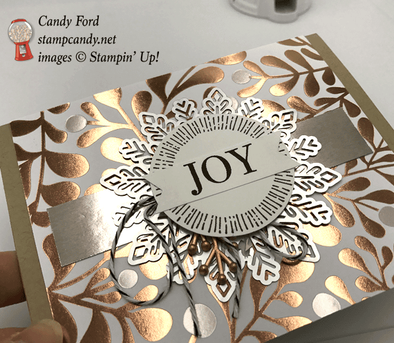 Stampin' Up! Year of Cheer specialty DSP designer series paper copper foil joy christmas card by Candy Ford of Stamp Candy