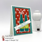 This card is made with the Bubble Over stamp set & Bottles & Bubbles Framelits Dies (it's a bundle!), Bubbles & Fizz Designer Series Paper (DSP,) and the Cupcake Cutout Framelits Dies, by Stampin' Up! May your day bubble over with happiness. #stampcandy