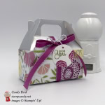 Silver Gable Box with Sweet Soiree Suite, Cake Soiree stamp set, Berry Burst ribbon, Silver Twine, by Stampin' Up! #stampcandy