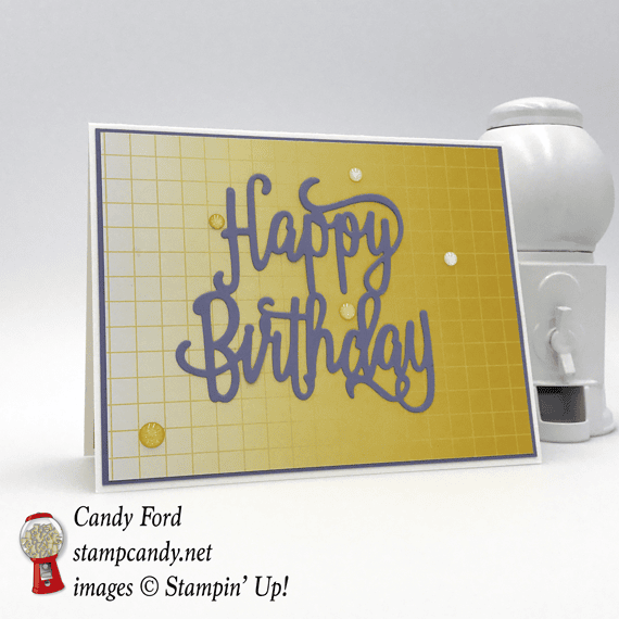 Happy Birthday thinlit die card color theory card pack with glitter enamel dots Stampin' Up! Candy Ford of Stamp Candy