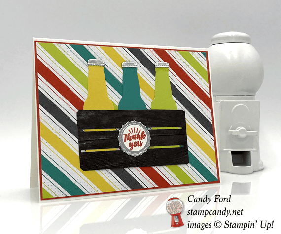 Stampin' Up! Bubble Over soda pop bottles in a crate handmade card by Candy Ford of Stamp Candy