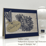 Debbie Catlett Stampin Up Heartfelt Blooms handmade card in Navy on wood for Stamp Candy