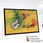 Stampin' Up! Epic Celebraton You're Awesome Guitar with Brusho background by Candy Ford of Stamp Candy