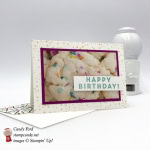 Happy Birthday card made using the Eclectic Expressions Sale-a-bration stamp set and Picture Perfect Party DSP by Stampin' Up! #stampcandy