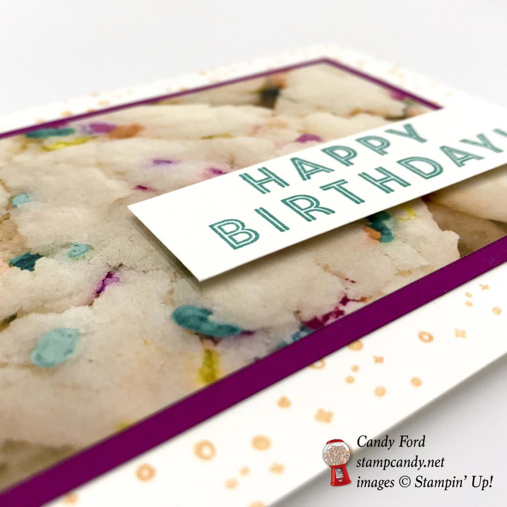 Happy Birthday card made using the Eclectic Expressions Sale-a-bration stamp set and Picture Perfect Party DSP by Stampin' Up! #stampcandy