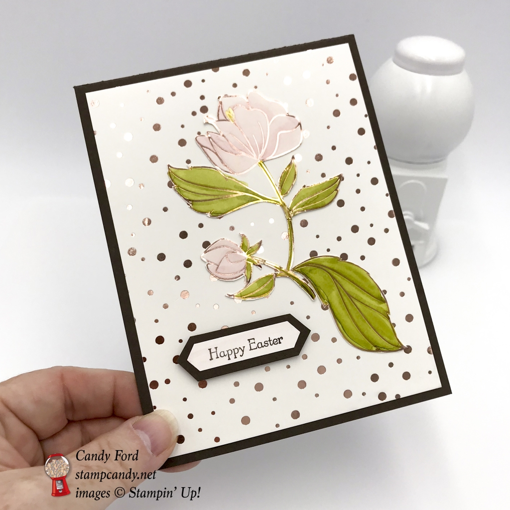 Happy Easter card made with the Teeny Tiny Wishes stamp set and Springtime Foils Sale-A-Bration paper by Stampin' Up! #stampcandy