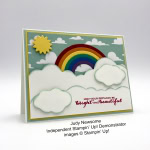 Cute card made by Judy Newsome, Independent Stampin' Up! Demonstrator using the Sunshine & Rainboes bundle.