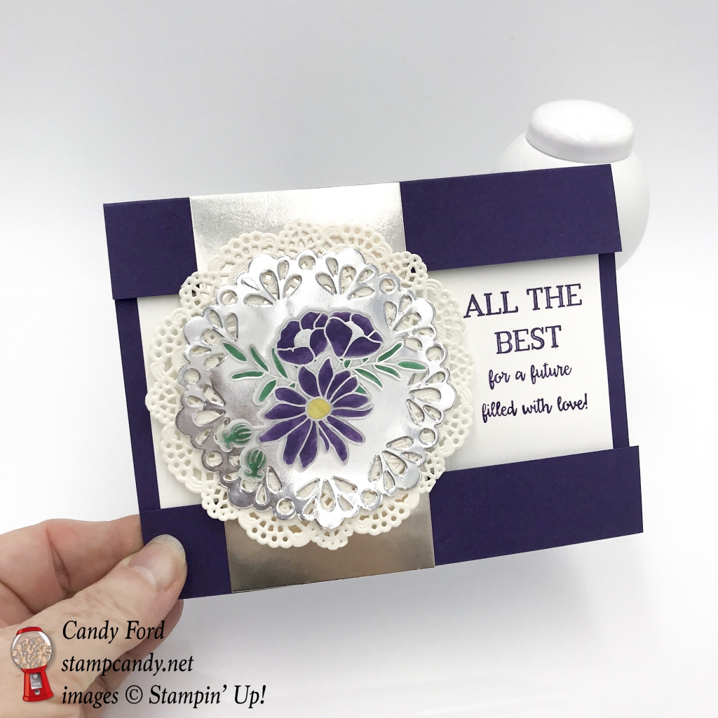Wedding card or Anniversary Card made with the Better Together stamp set, Silver Gable Boxes, doilies, for OSAT blog hop, #osatbloghop #stampcandy