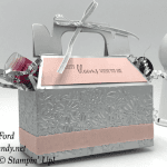 Stampin Up Silver Gable Box Powder Pink Dry Embossed decorated gift box by Candy Ford of Stamp Candy