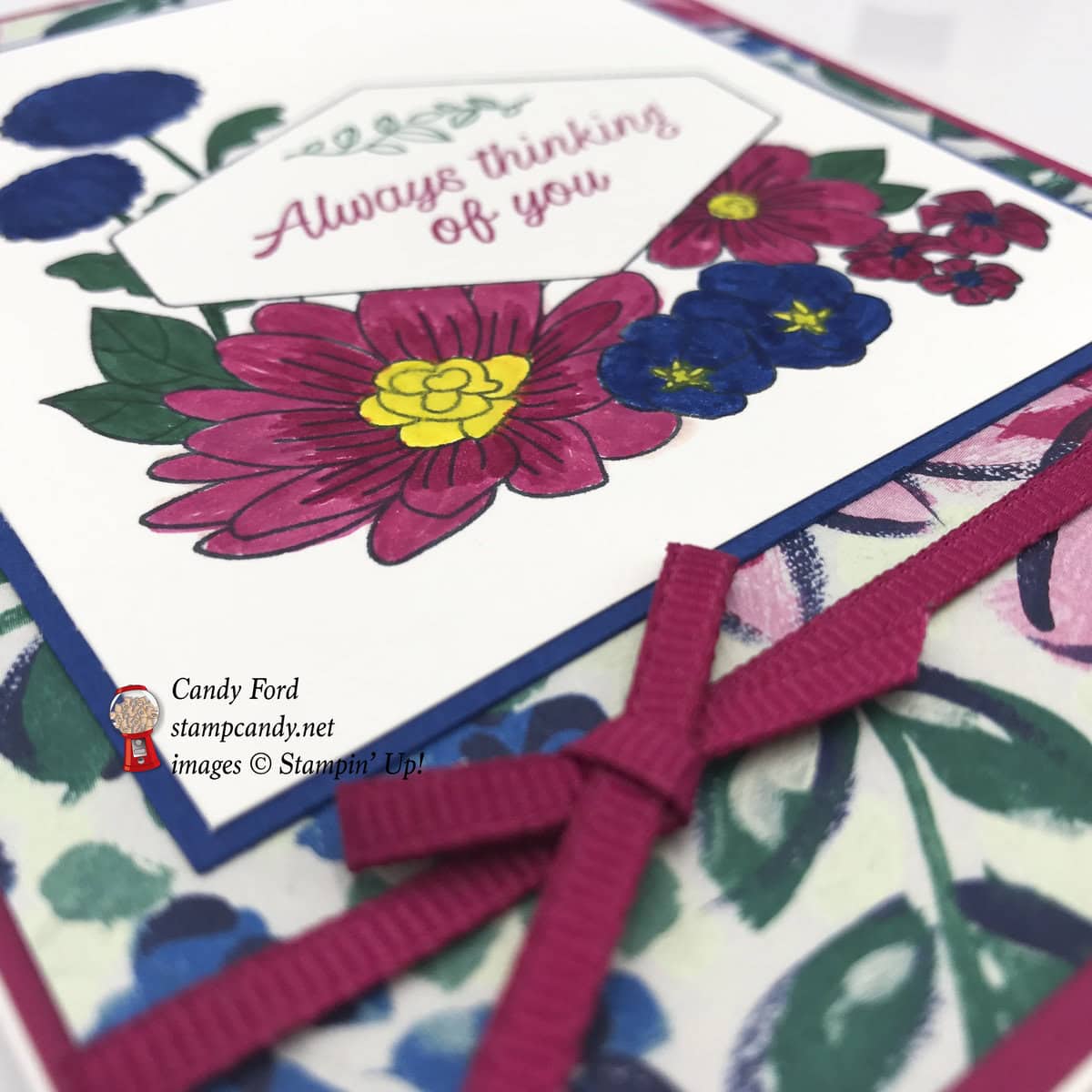 Always thinking of you card made with the Accented Blooms stamp set and Garden Impressions paper by Stampin' Up! #stampcandy