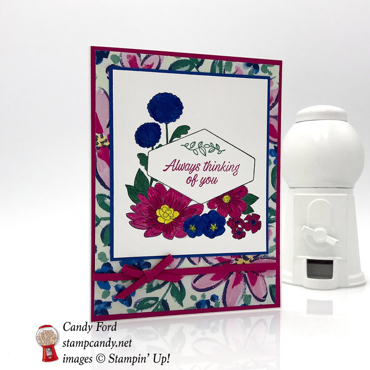 Always thinking of you card made with the Accented Blooms stamp set and Garden Impressions paper by Stampin' Up! #stampcandy