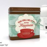 Stampin' Up! Time for Tea stamp set and Spot of Tea framelit dies were used to decorate this copper tea tin by Candy Ford of Stamp Candy